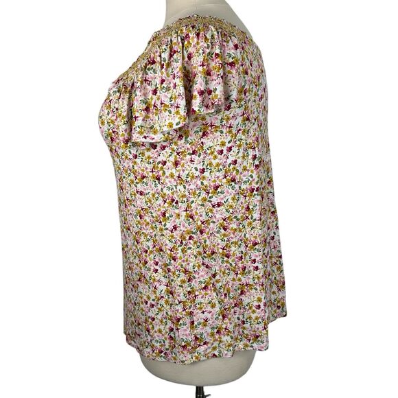 Torrid Top Women Size 1X Super Soft Smocked Flutter Sleeve Floral Cottagecore - Picture 3 of 13